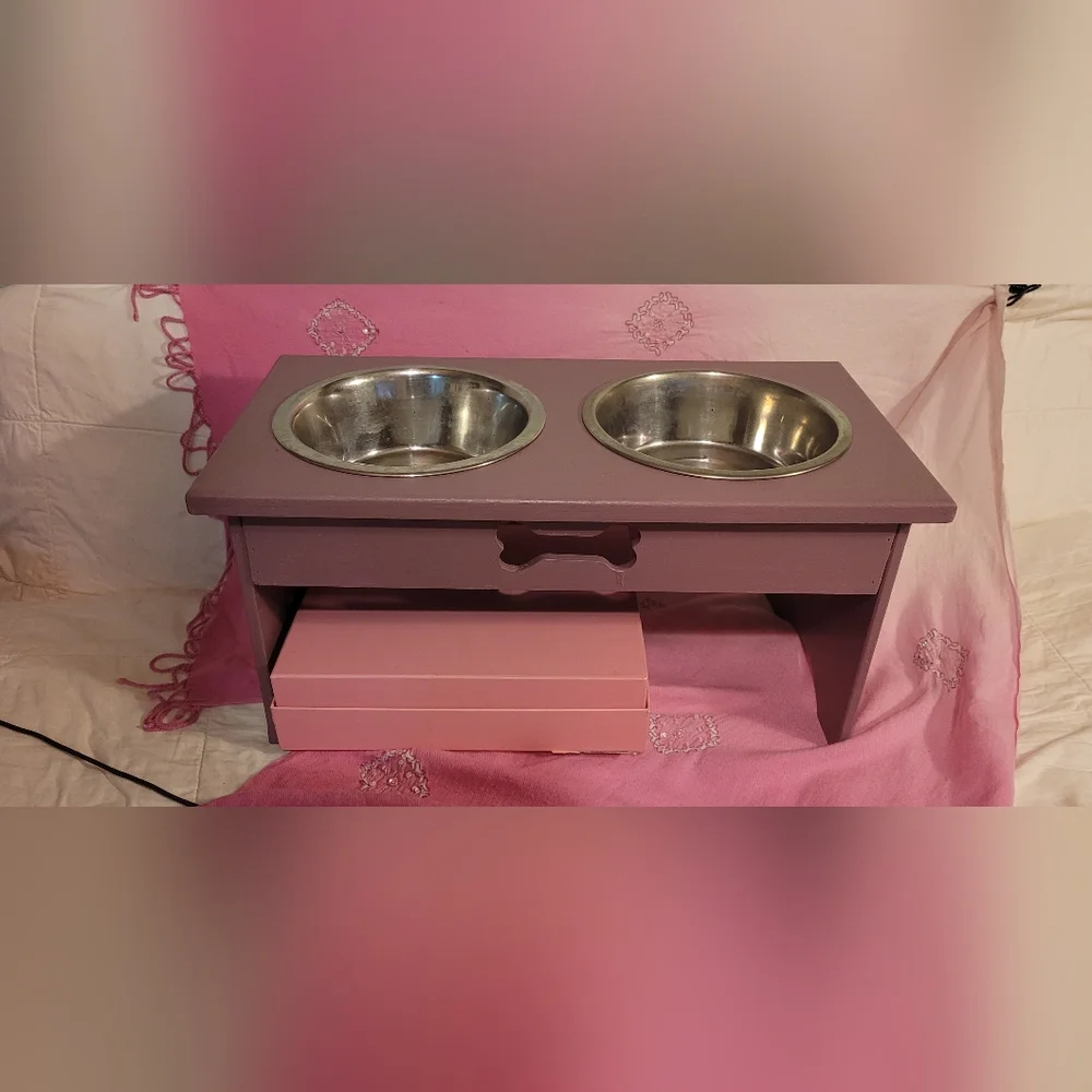 Elevated Dog Feeder with Stainless Steel Bowls - Purple